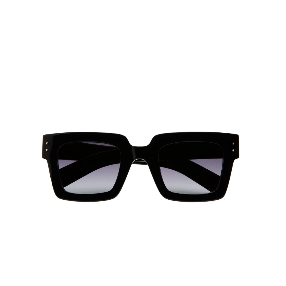 Firkantede svarte acetat solbriller med grå degrade linser