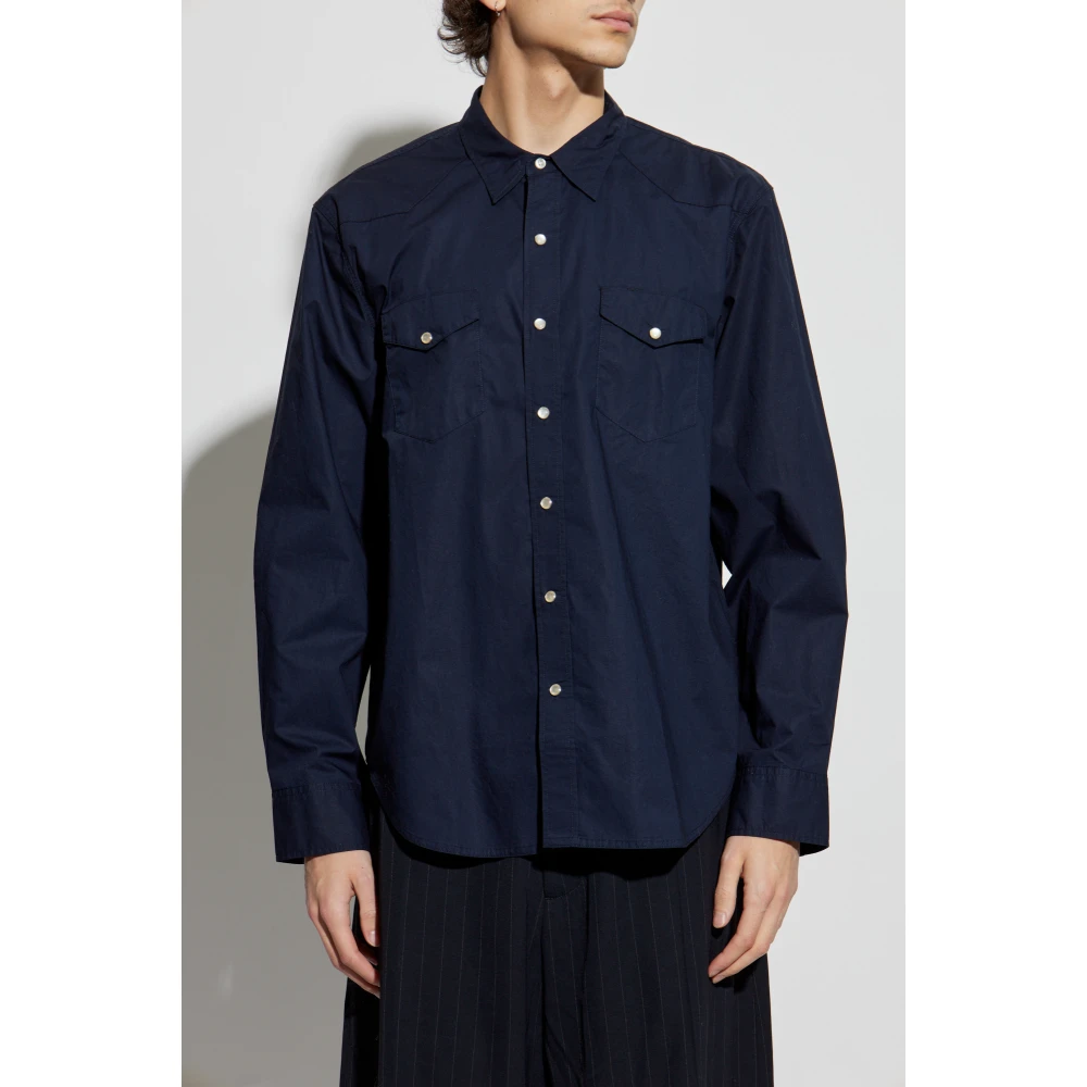 Officine Générale Katoenen shirt met zakken Blue Heren