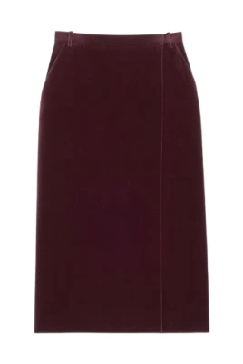 Burgundy Velvet Midi Kjol