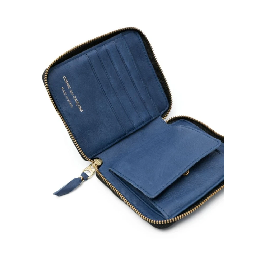 Comme des Garçons Blauw Leren Ritsportemonnee Blue Heren