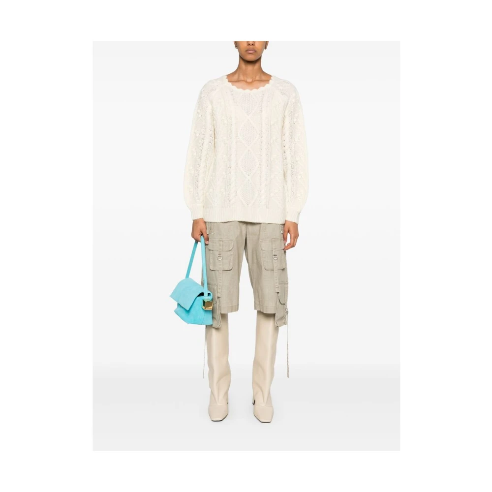 Louise Misha Witte Aran Gebreide Trui Beige Dames