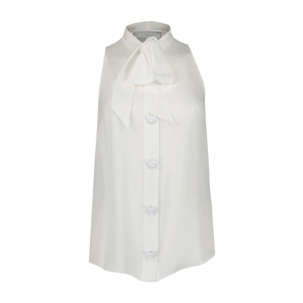 Moschino Mouwloze zijden blouse met Lavallière-kraag White Dames