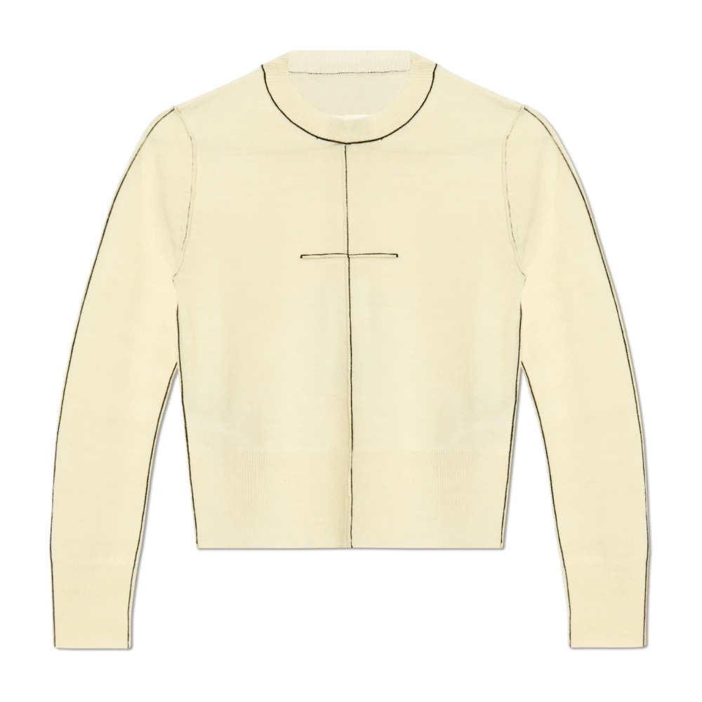 MM6 Maison Margiela Stitch Detail Crop Knit Beige Dames