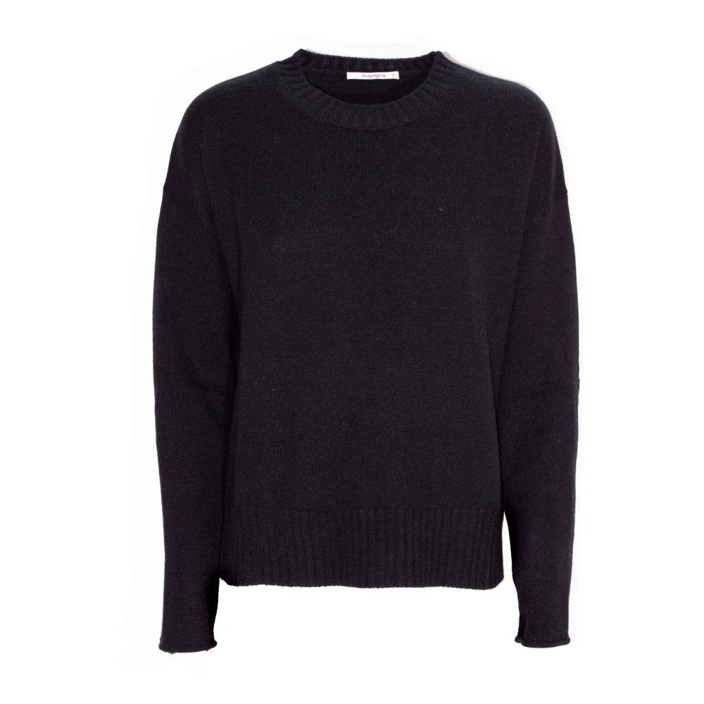 Kangra Zwarte Wol Kasjmier Trui Mouwdetail Black Dames