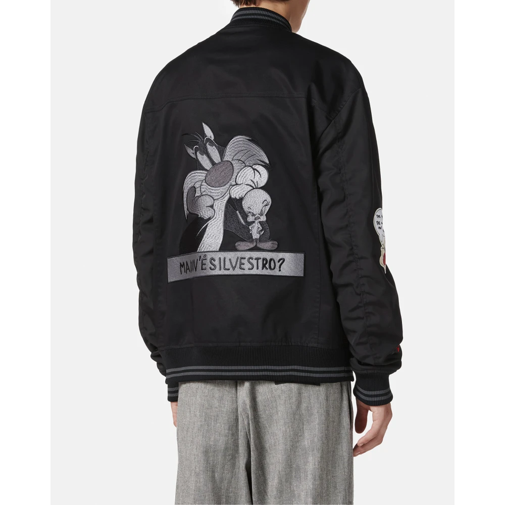 Iceberg Regular fit zwarte jas in keperstof met Looney Tunes thema details Black Heren