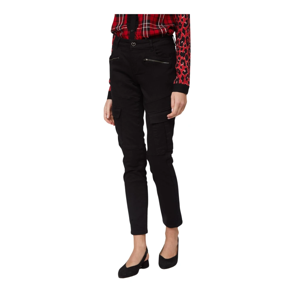 Twinset Svarta Cargo Skinny Byxor med Hjärtknapp Black, Dam