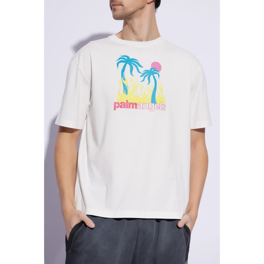 Palm Angels T-shirt met print White Heren