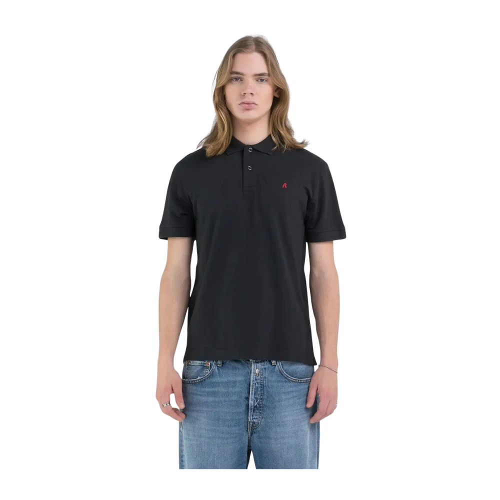 Replay Cotton Short Sleeve Polo Shirt Black Heren