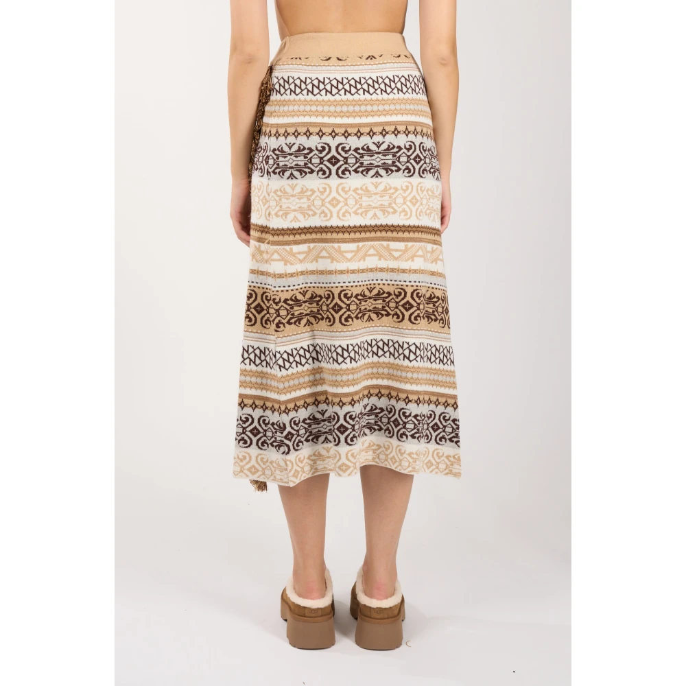 Akep Merino Wol Jacquard Midi Rok Beige Dames