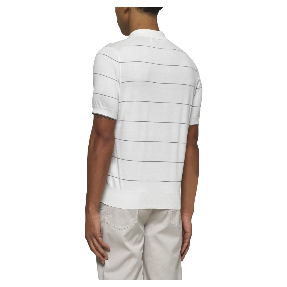 BRUNELLO CUCINELLI Gestreept Poloshirt van Wit Katoen White Heren