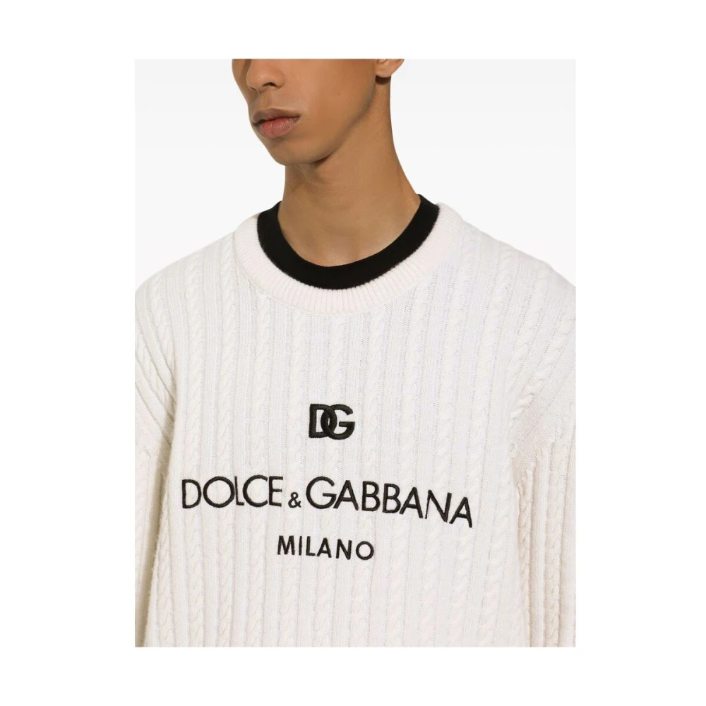 Dolce & Gabbana Geborduurde Logo Kabeltrui White Heren