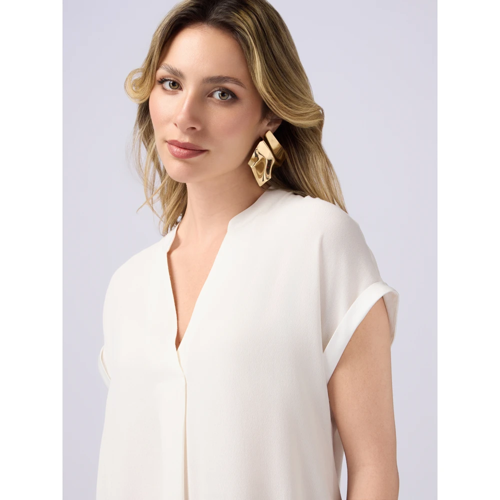 Oltre Viscose blouse met satijnen profielen White Dames