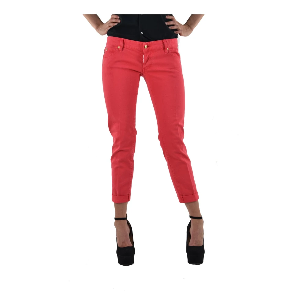 Dsquared2 Rode Katoenen Capri Jeans met Gouden Details Red Dames