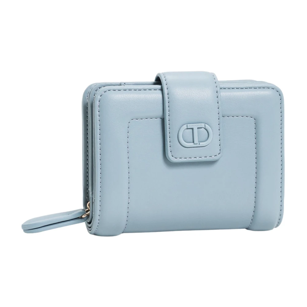 Twinset Portemonnee van glad kalfsleer met metalen T-logo Gray Dames