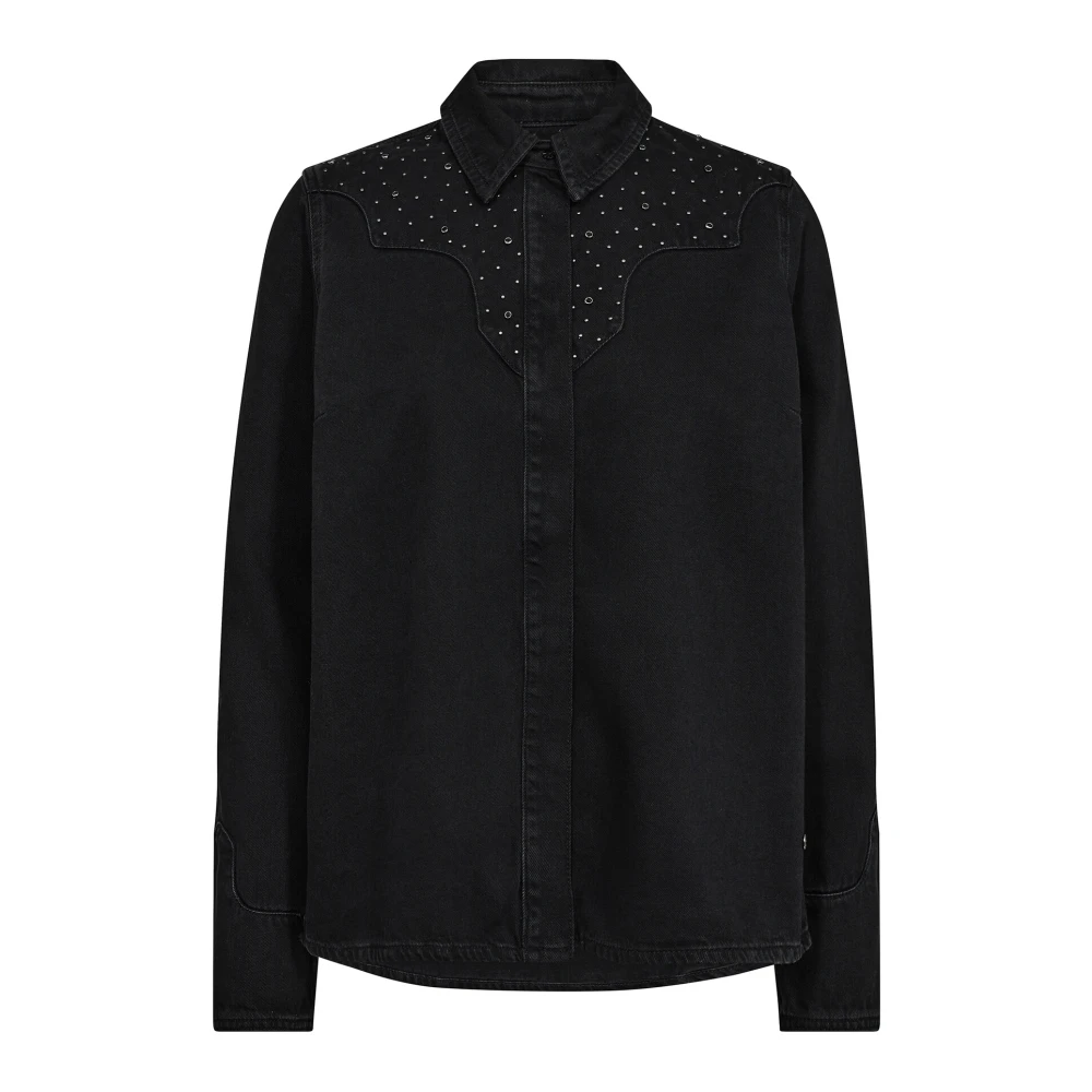 MOS MOSH Zwarte Denim Shirt met Stud Details Black Dames