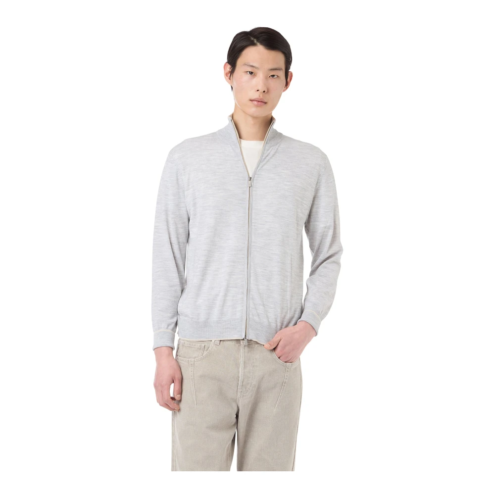 Eleventy Merino Staande Kraag Rits Trui Gray Heren