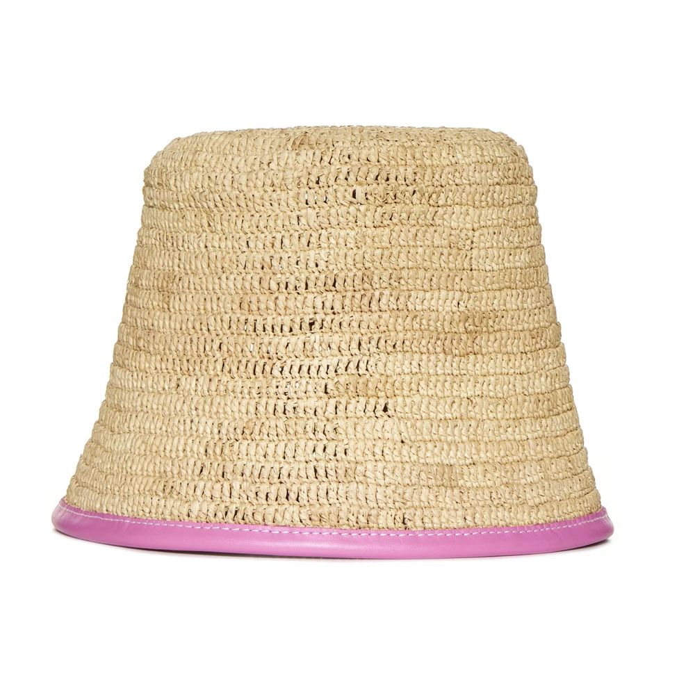 Jacquemus Geweven Raffia Brede Rand Hoed Pink Dames
