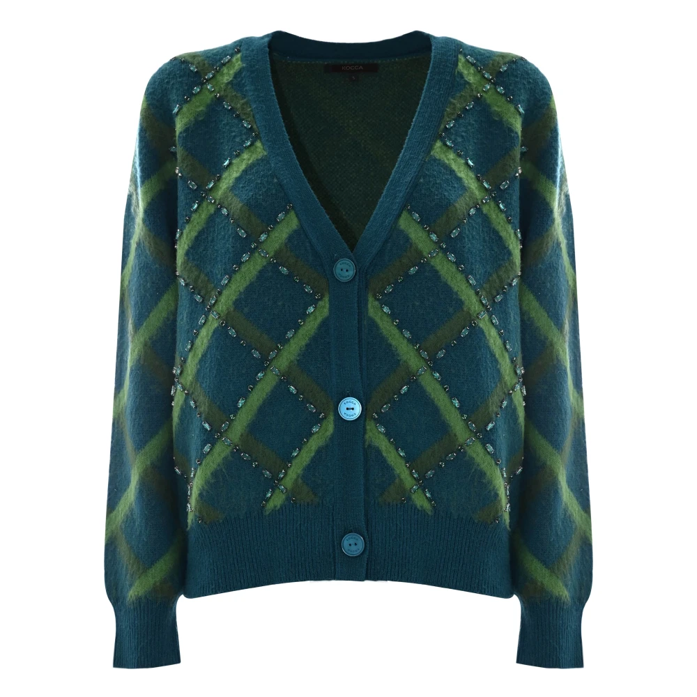 Kocca Diamantpatroon Cardigan met Strass Green Dames