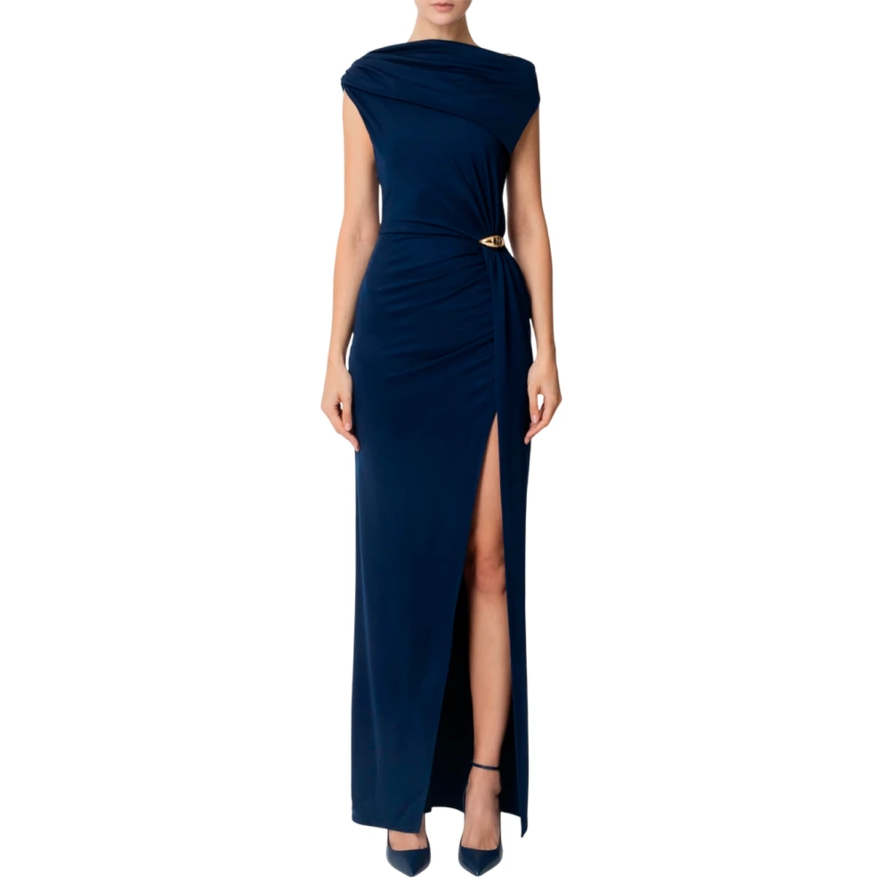 Elisabetta Franchi Elegante Avond Jersey Jurk Blue Dames