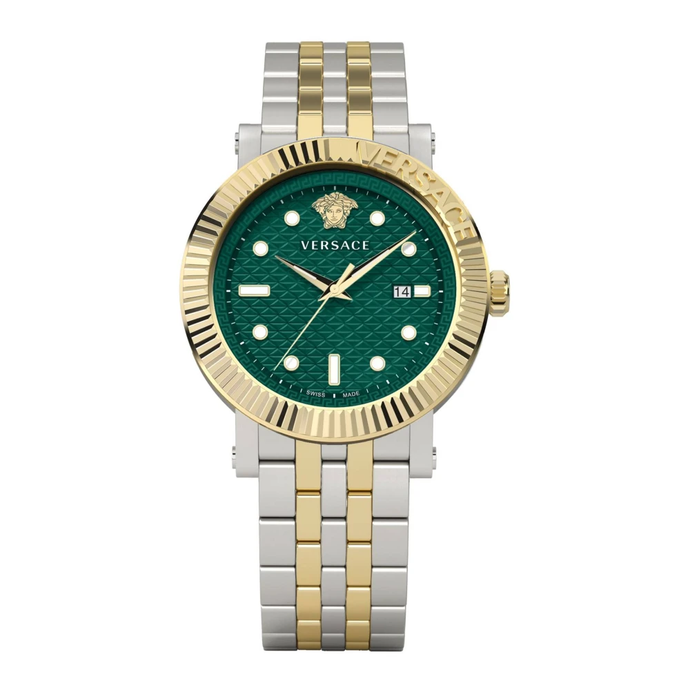 Versace Men's Gray Watches, One Size, Classic Stainless Steel Watch Green Dial