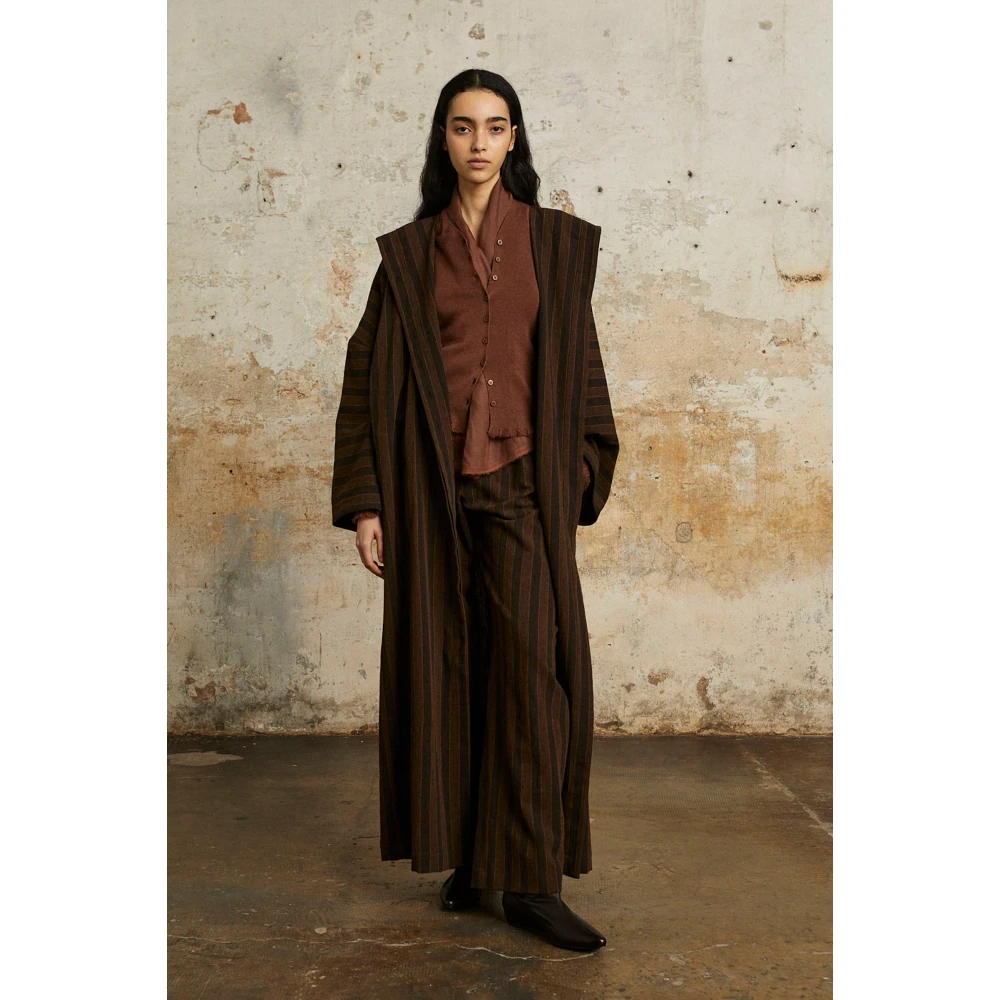 Cortana Gestreepte linnen en virgin wool broek Brown Dames