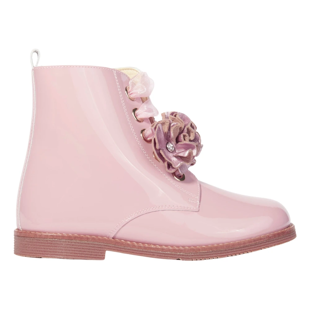 Andanines Girls Pink Patent Leather Flower Boots - Kids Boots - 30 Eu - Kids