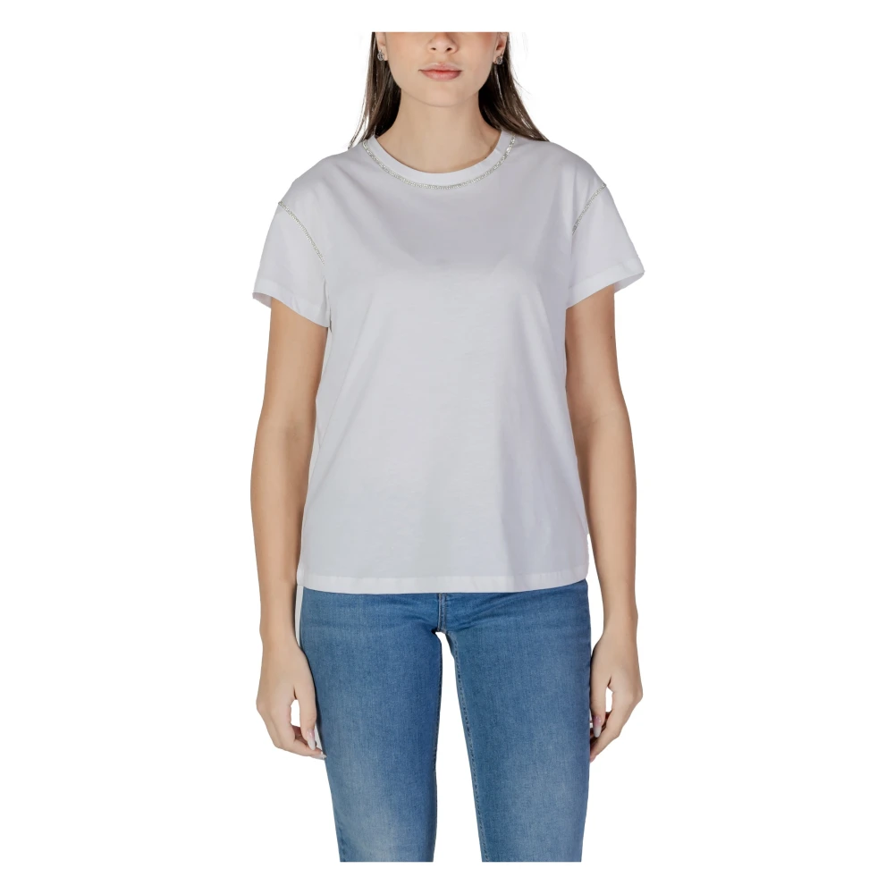 Liu Jo Elegante Rhinestone Ronde Hals T-Shirt White Dames