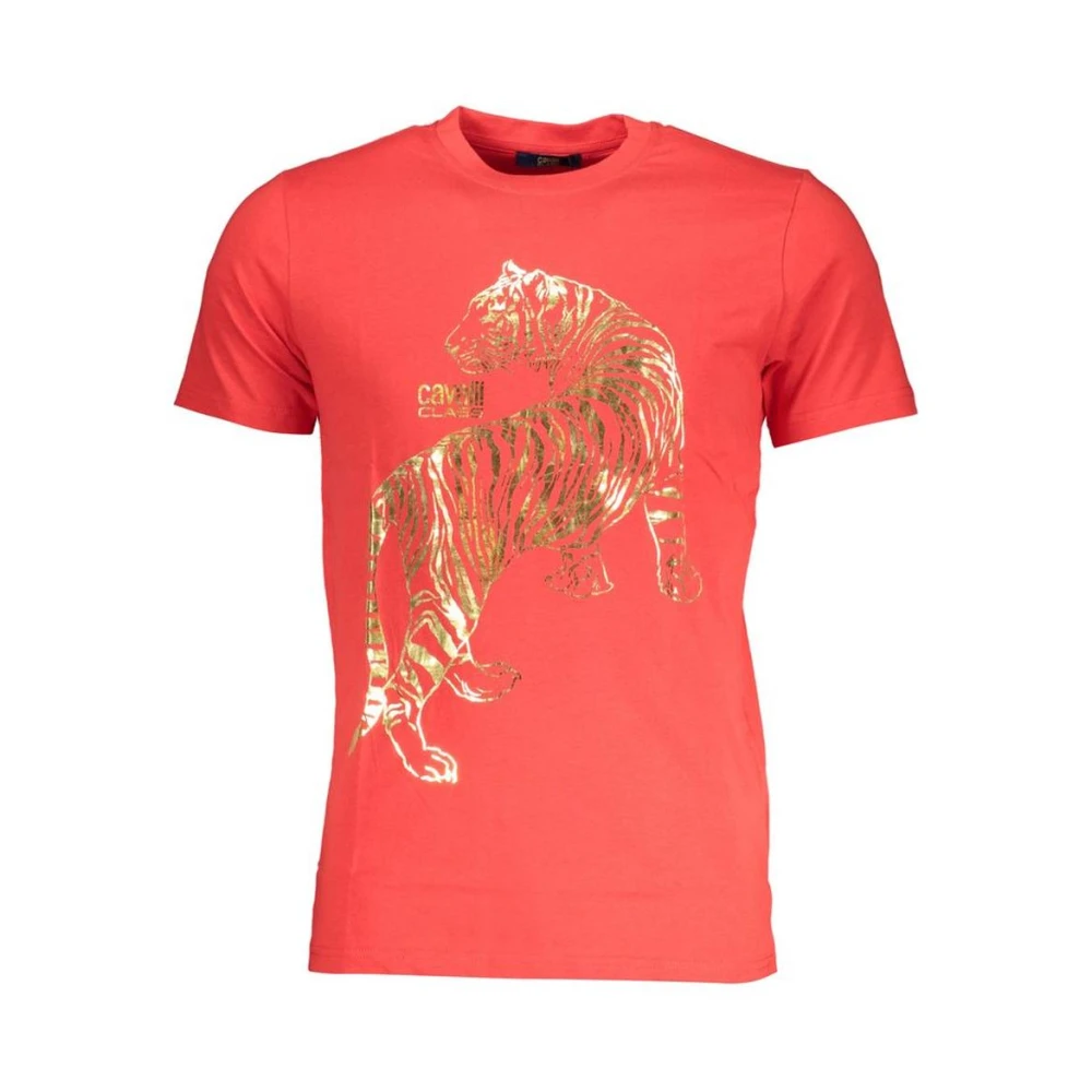 Cavalli Class Men's Red Tiger Print Crew Neck T-Shirt
