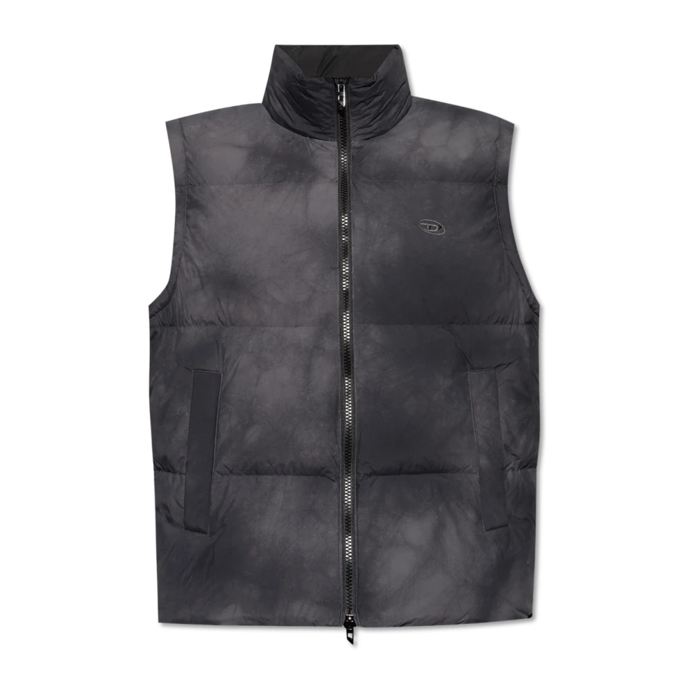 Diesel Jas met ritssluiting en hoge kraag Black Heren