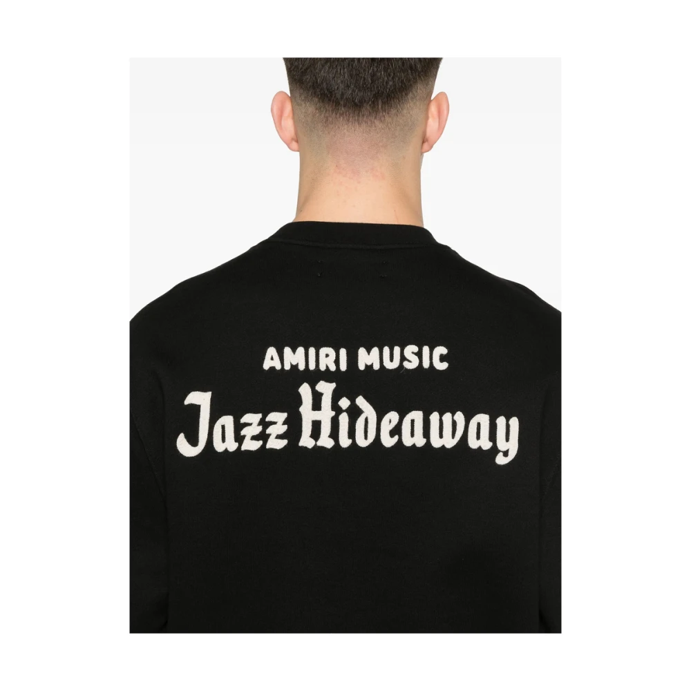 Amiri Zwarte Logo Geborduurde Crew Neck Sweater Black Heren