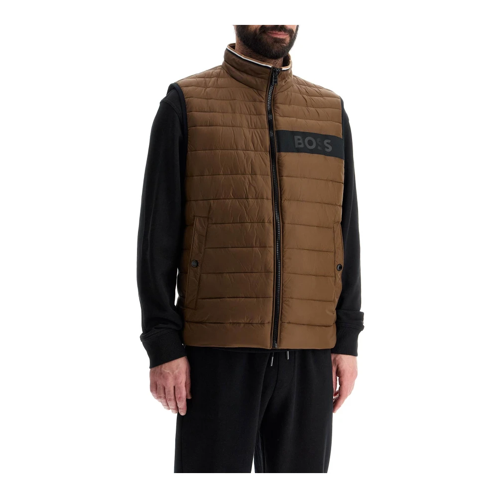 Boss Gewatteerde groene polyester vest met rits Green Heren