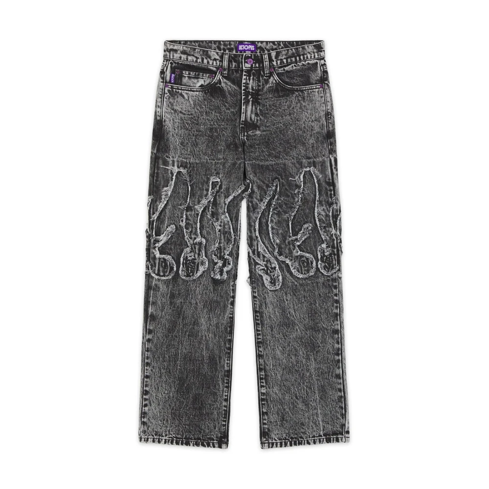 Octopus Fringed Loose Denim Jeans Gray Heren