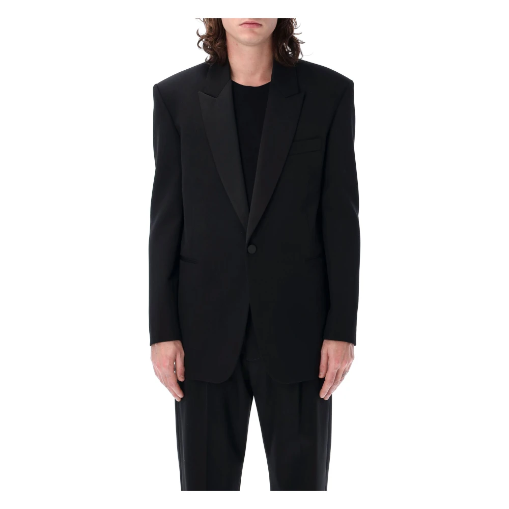 Saint Laurent Zwarte Tuxedo Jas Met Piek Revers Black Heren