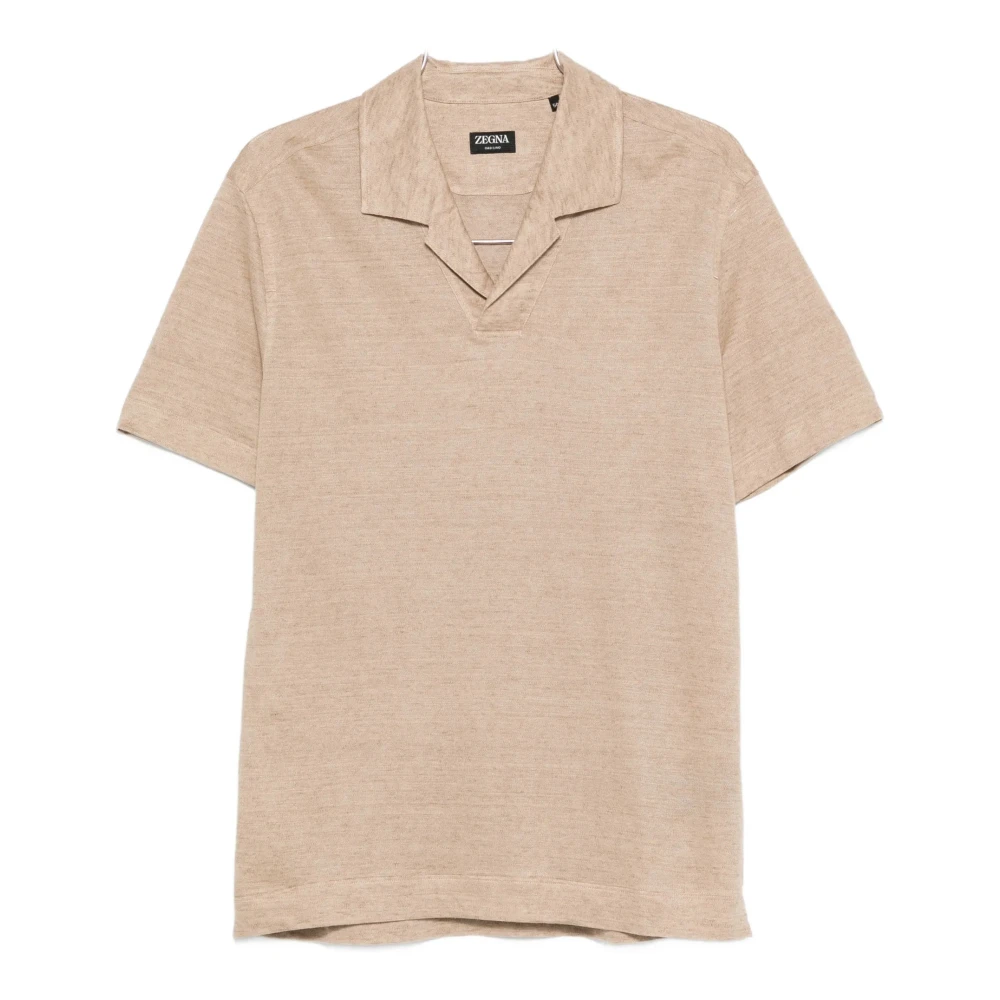 Zegna Men's Beige Polo Shirts, 2XL, Linen Polo Shirt V-Neck