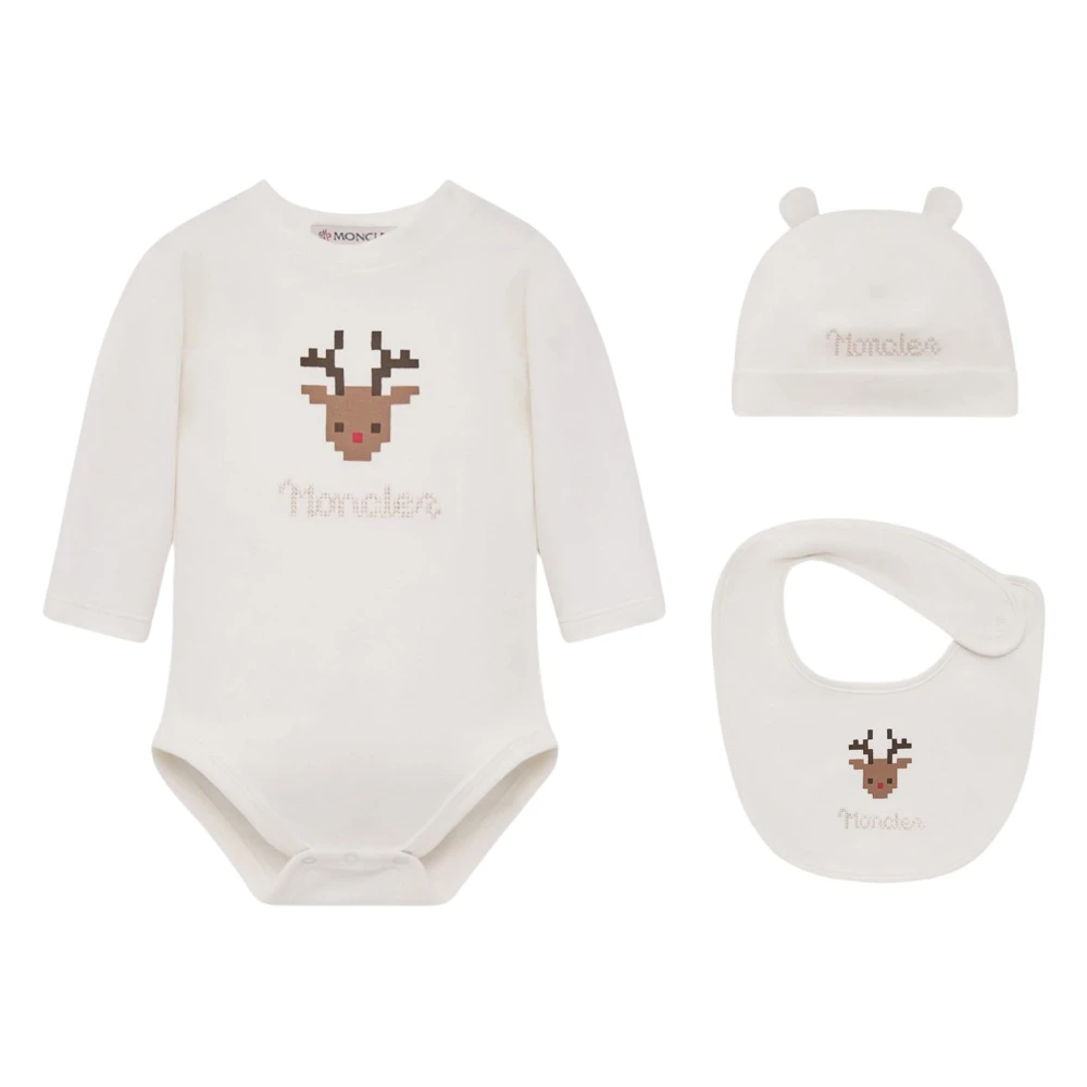 Moncler Enfant White Baby Cotton Bodysuit, Bib, And Beanie Set - Mytheresa - Image 3