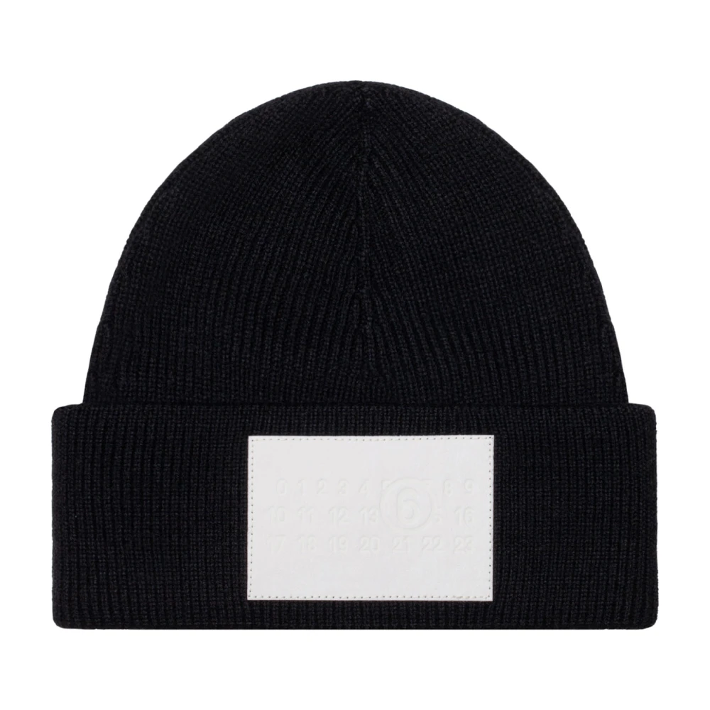 MM6 Maison Margiela Zwarte Numerieke Handtekening Beanie Hoed Black Dames