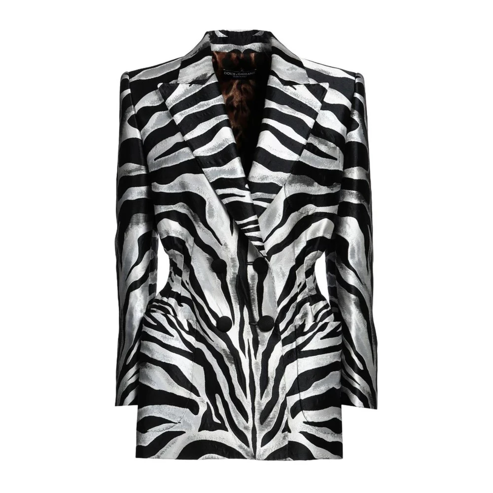 Dolce & Gabbana Jacquard jasje met dierenprint en piek revers Gray Dames