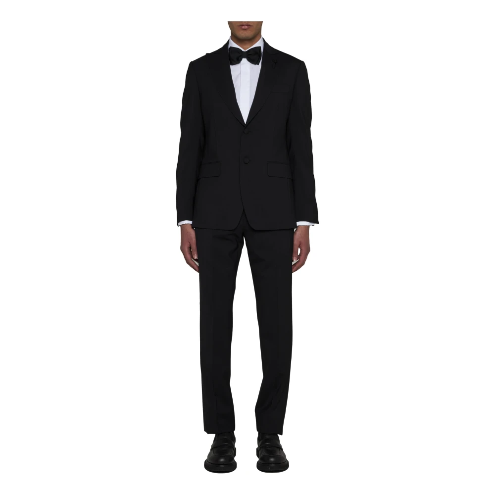 Lardini Zwart op maat gemaakt jasje en broek set Black Heren