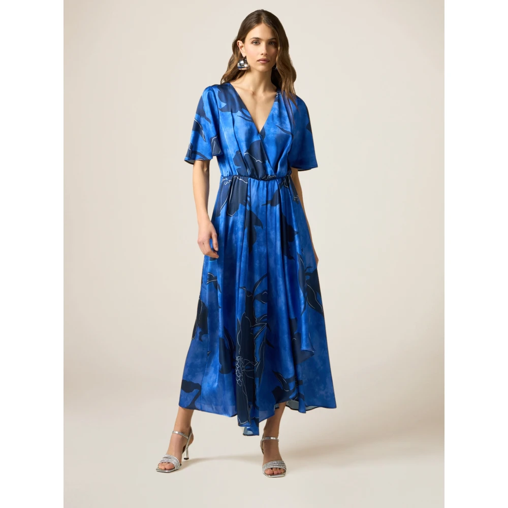 Oltre Satin Jurk met Bloemenpatroon Blue Dames