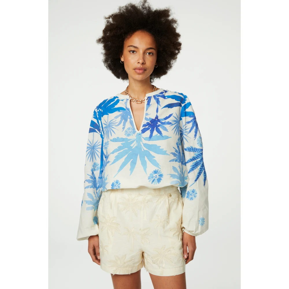 Fabienne Chapot Tropische Blauwe Top met Lange Mouwen Multicolor Dames