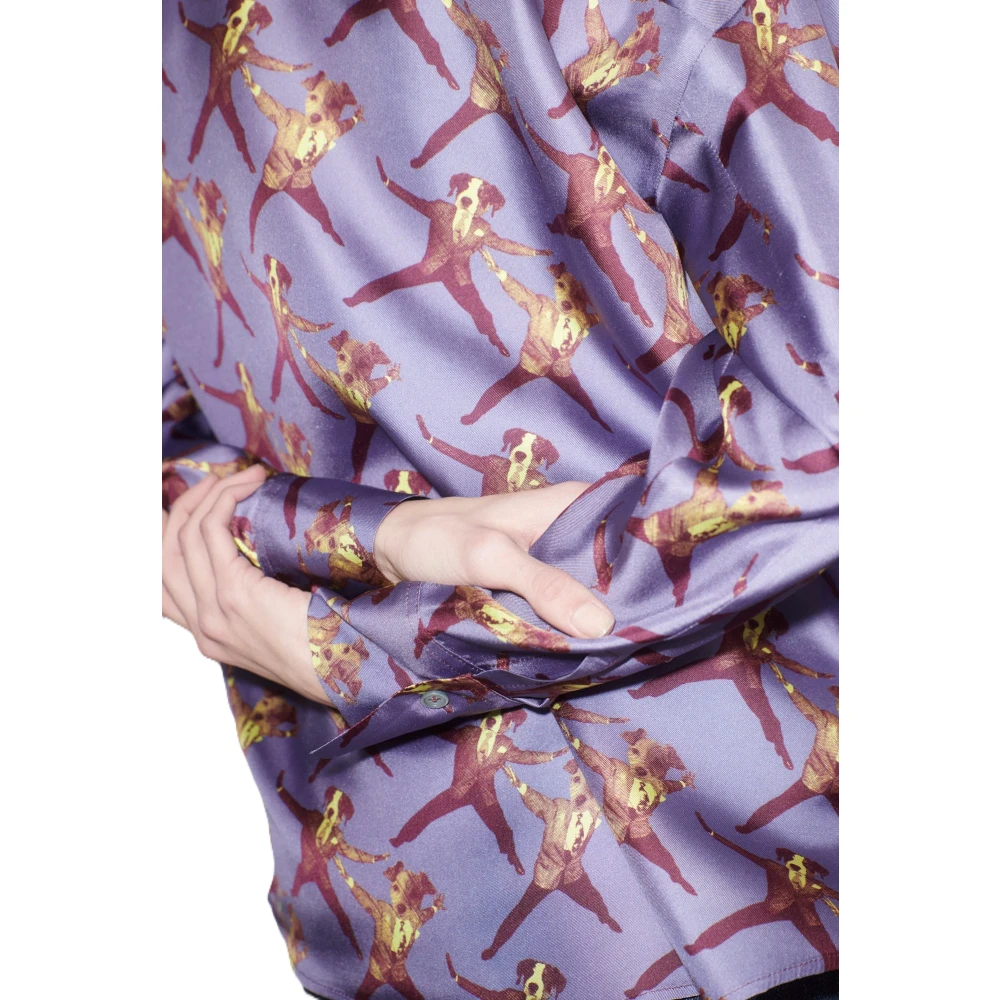 Odeeh Gestreepte Blouse met Hondenmotief Purple Dames