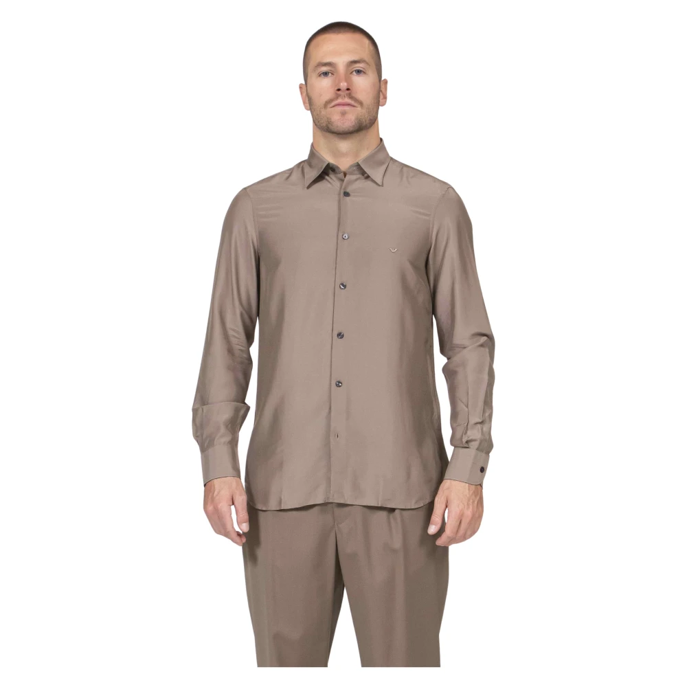 Emporio Armani Mannelijk Bruin Overhemden Heren, M, Klassiek Overhemd Met Kraag