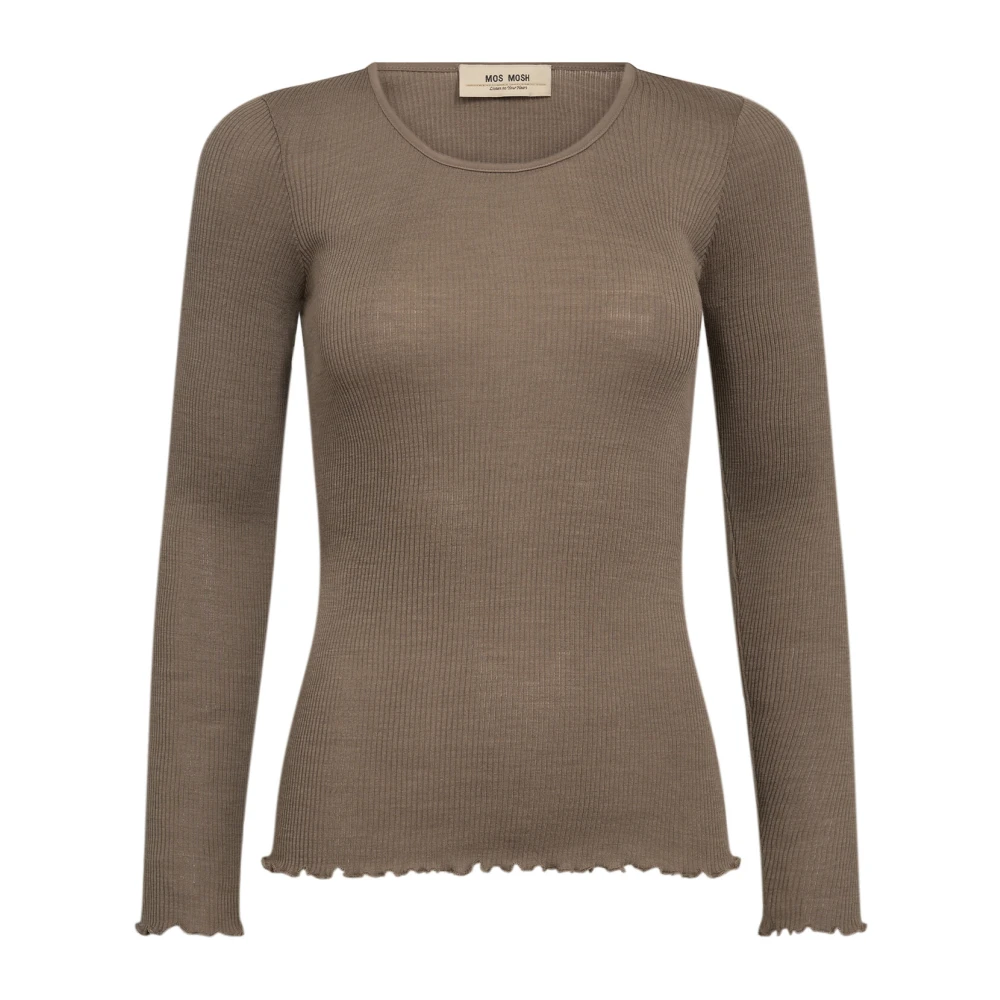 MOS MOSH Naadloze Tee Top met Gekrulde Randen Brown Dames