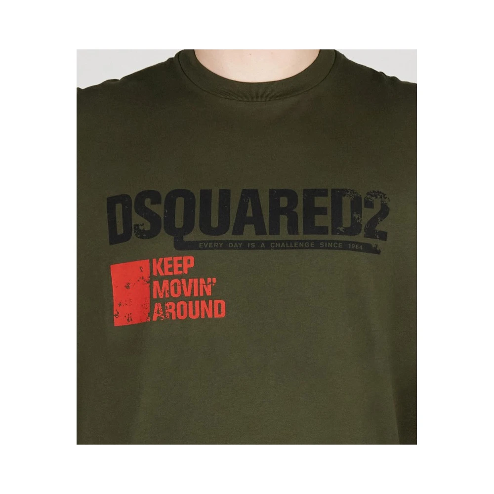 Dsquared2 Logo Print Katoenen T-shirt Ronde Hals Green Heren