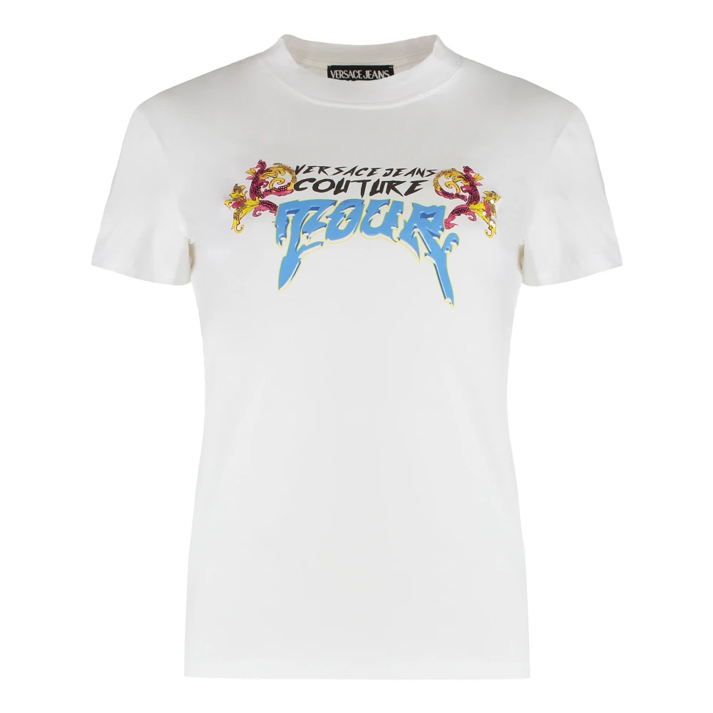 Versace Jeans Couture White T-Shirts, Female, Xs, Crystal Zebra T-Shirt