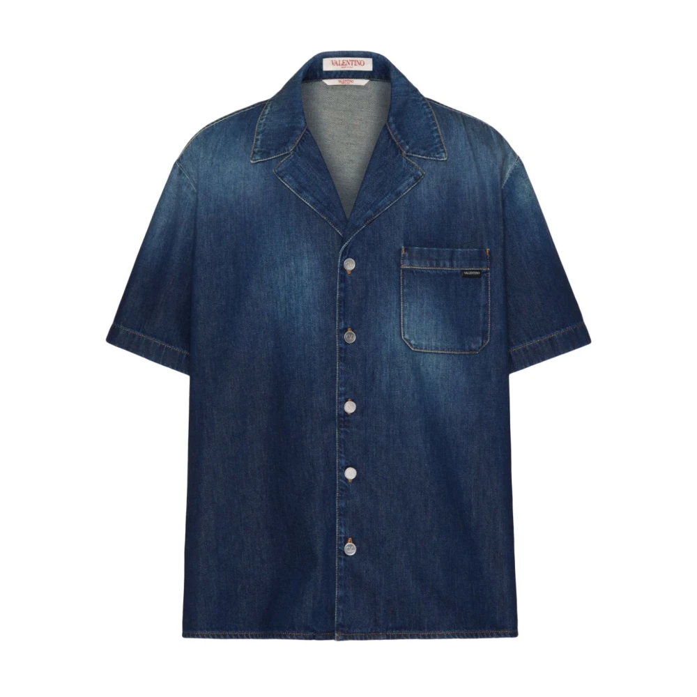 Valentino Garavani Indigo Blauw Chambray Shirt met Logo Blue Heren