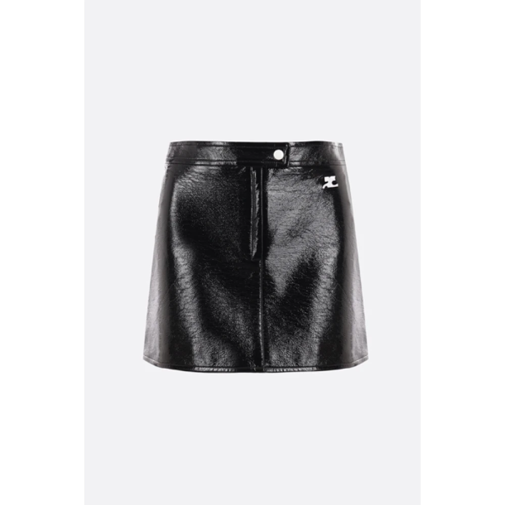 Courrèges Zwarte Vinyl Minirok Geborduurd Logo Black Dames