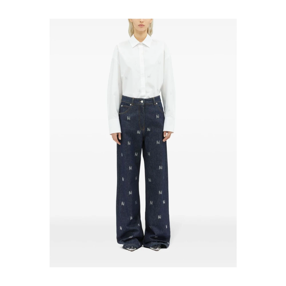Msgm Blauwe Denim Jeans met Strass Applicatie Blue Dames