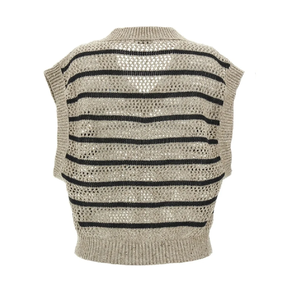 BRUNELLO CUCINELLI Lichtbruine pailletten gehaakte gebreide trui Gray Dames