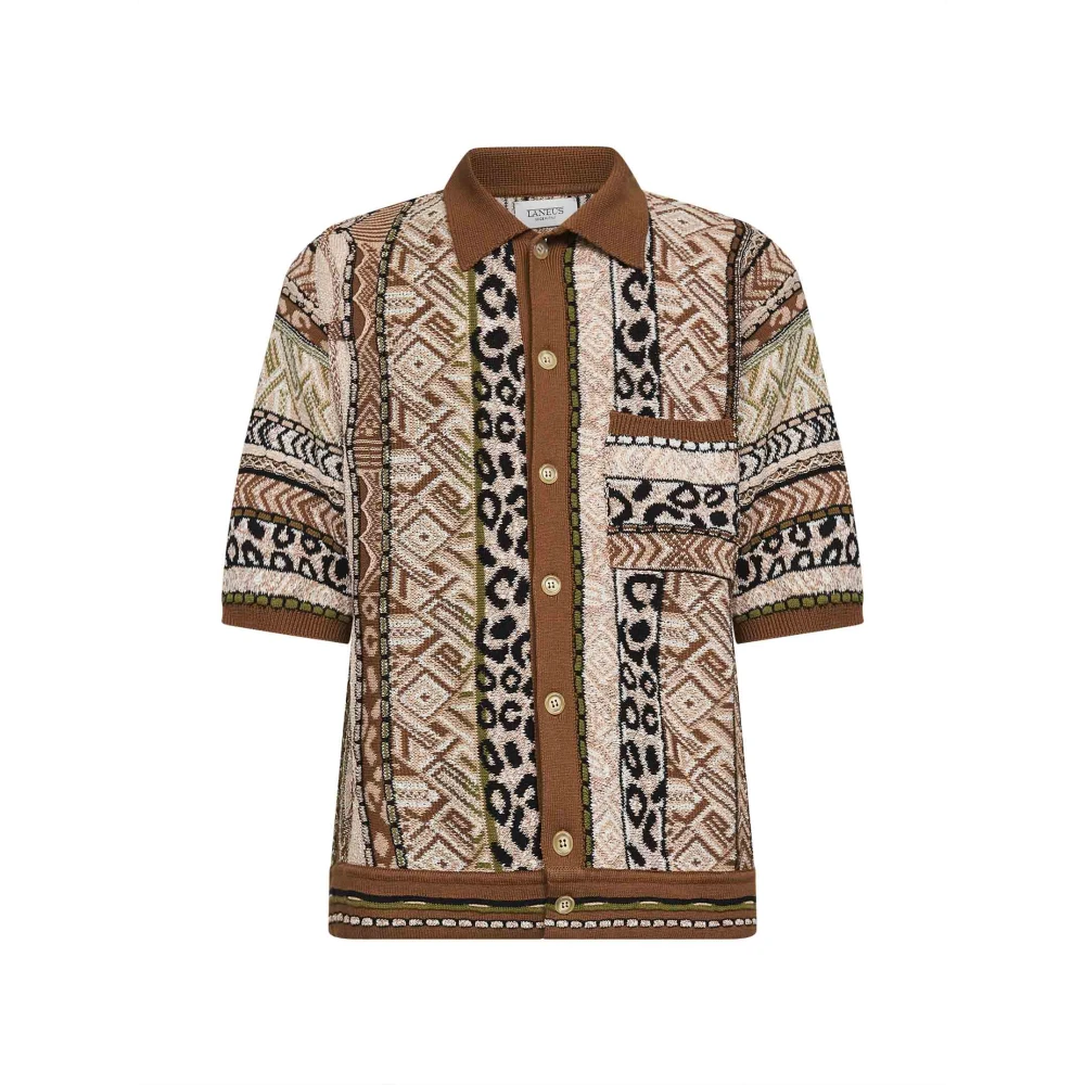 Laneus Men's Multicolor Cardigans, M, Jacquard Knit Shirt